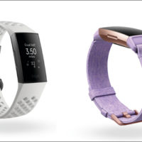 Product render of Fitbit Charge 3, 3 quarter view, showing goal hit 3.5 miles